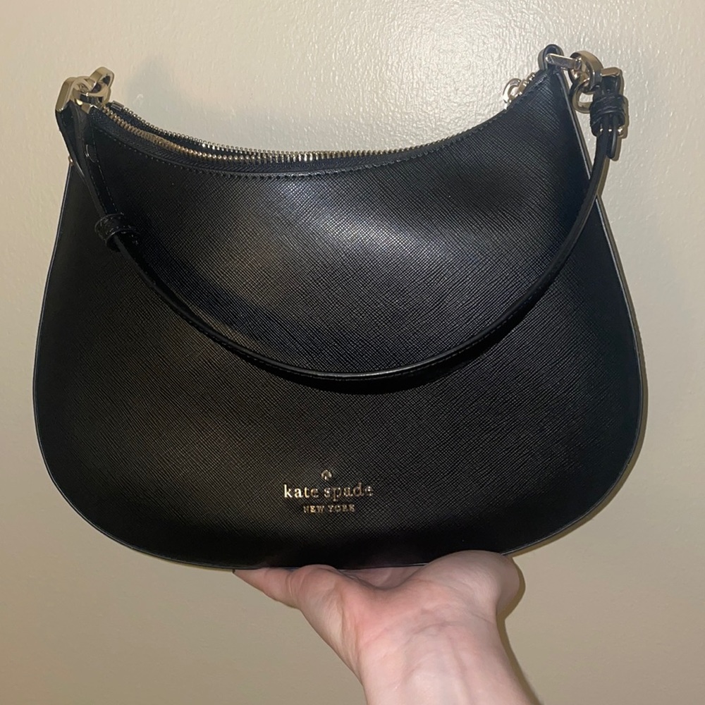 Black half moon Kate Spade shoulder bag with crossbody strap